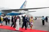 Vice President Joe Biden, Dr. Jill Biden, Howard Krein, and Ashley Biden arrive aboard AF2 at Indira Gandhi International Airport, in New Delhi, India, July 22, 2013.