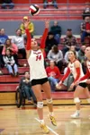 Wasilla's Mylee Anderson sets the ball during a 3-0 win over West Valley. Bruce Eggleston/matsusports.net