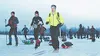 Skis were hard to find at the start of the Susitna 100. Unlike
other years, many racers decided to walk the course because of ice
and no snow. CASEY RESSLER/Frontiersman