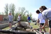 Members of the Palmer High School girls basketball program helped build a community garden in Palmer. Tim Rockey/Frontiersman
