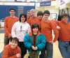 The Twindly Bridge Charter School robotics team with coach Lisa Preuit, center left and mascot MJ Tcheripanoff, center right. Theteam advanced to the state finals. Courtesy photo