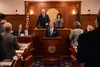 U.S. Sen. Dan Sullivan, R-Alaska, receives applause from the Alaska Legislature on Wednesday, Feb. 21, 2024, after Sullivan's annual speech to the Legislature. James Brooks/Alaska Beacon