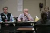 Mat-Su Borough assemblyman Randall Kowalke, left and Dan Mayfield, middle, and borough manager John Moosey, right, listen to budget testimony at the April 28 budget hearing at the Central Mat