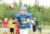 ROBERT DeBERRY/Frontiersman Palmer junior Jim McCall catches a
pass during the All-Alaska Football Camp Monday at Colony High
School.