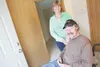 ROBERT DeBERRY/Frontiersman Jane McNiven stands next to her
husband, Al Peterson, inside the single-car garage that is being
converted into a more accessible living space. The remodel was
bro