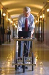 At left, Dr. Alex Hills, of Palmer, works to find a Wi-Fi signal while helping to design “Wireless Andrew,” the first campus-wide Wi-Fi network in the world, at Carnegie Mellon University. Ke