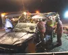 West Lakes Rescue personnel cut the roof off a Dodge Durango that was involved in a three-car accident near Mile 47, Parks Highway Friday evening. The accident, which involved two SUVs and a 
