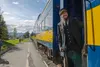 The Alaska Railroad conductor disembarks as the first train since 2019 arrives at the Alaska State Fair on a Friday afternoon in 2024. J. David McChesney/Frontiersman