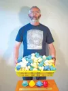 Dean Orbison of Sitka displays his collection of floating
animals that are part of 28,800 bath toys that fell off a ship.
(Courtesy photo)
