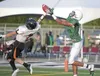 Colony wide receiver Antonio Bush gets his fingers on the ball as Kenai’s Ethan Oliver tries to knock it away during Saturday’s 44-20 win over the Kenai Kardinals. Bush finished with seven ca