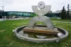 One of the outdoor sculptures at the University of Alaska Anchorage campus is integrated into a fountain, pictured here on May 16, 2022. More than half of the University of Alaska system scho