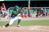 Mat-Su Miners shortstop Drew Swift attempts to put down a bunt during a win over the Peninsula Oilers Friday at Hermon Brothers Field in Palmer. Jeremiah Bartz/Frontiersman