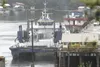 A front-on view shows the  M/V Susitna ferry tied up at a dock outside the Alaska Marine Highway offices in Ward Cove in Ketchikan. Ketchikan Daily News/Hall Anders