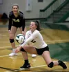 Colony libero receives a serve during a match against Eagle River. Courtesy of Bruce Eggleston/matsusports.net