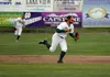 Mat-Su infielder Caleb Van Blake prepares to make the throw to first during a 5-4 loss to the Anchorage Glacier Pilots Monday at Hermon Brothers Field in Palmer. JEREMIAH BARTZ/ Frontiersman