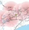 This map shows current fire stations in and around Houston,
Meadow Lakes, Knik and Big Lake. It also shows the site of a
proposed station, marked in yellow. A debate has cropped up about
conf