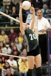ROBERT DeBERRY/Frontiersman Colony setter Siobahn Johansen
reaches to set the ball during the third game of Saturday'€™s title
match against the Dimond Lynx at the ASAA/First National Bank St