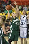 Colony senior Saige Stefanski goes to the basket during a 44-35 win over the Soldotna Stars in the first round of the ASAA/First National Bank 4A State Basketball Championships Thursday at Su