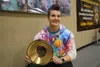 Laurie Ethridge holds her award from Society of Health and Physical Educators (SHAPE) Alaska, who named her this year’s Elementary Physical Education Teacher of the Year. Jacob Mann/Frontiers