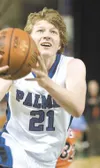 Plamer's Jared Straight drives to the basket during the Moose's
game against the West Eagles Thursday the state basketball
championship tournament at the Sullivan Arena. (ROBERT
DeBERRY/Front