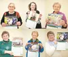 Six of the 12 Mat-Su Senior Services calendar models hold up their months. From left top are July’s Jean Chapman, November’s Patricia Lewis, June’s Gena Straayer, August’s Katherine Fueller, 
