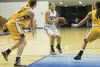 Hawai’i Pacific University point guard Taylor Blake, a Palmer High School alumna, takes on two of the Montana State University-Billings Buzz in a previous game this season. Blake returns to A