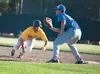 Jack Amaro dives back to first base during Monday’s game against the Anchorage Glacier Pilots at Hermon Brothers Field in Palmer. ROBERT DeBERRY/Frontiersman.com