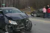 TODD L. DISHER/Frontiersman A car turning east from South Clapp
Street onto Kink-Goose Bay Road was stuck by another traveling
west, causing traffic to back up Tuesday afternoon. No serious
i