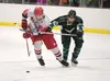 Wasilla’s Olaf Jensen and Colony’s Logan Sanders battle for the puck during the Warriors’ 4-1 win over the Knights Friday at the Brett Memorial Ice Arena in Wasilla. ROBERT DeBERRY/Frontiersm