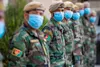 Afghan National Army commandos stand in formation waiting to be greeted by Afghan Defense Minister Asadullah Khalid and Resolute Support Commander Army Gen. Scott Miller in Kabul, Afghanistan