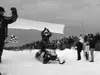 A member of the Mark Carr and Dusty VanMeters team throws his
hands to the air after winning the 20th Iron Dog. Photo by JEN
RANSOM/ Frontiersman.