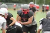 Wasilla senior lineman TJ Laumatia works through a drill during a team practice Wednesday afternoon at Wasilla High School. Laumatia was named the Peninsula Conference Lineman of the Year las