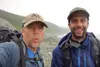 Science writer Ned Rozell, left, and UAF ecologist Ben Gaglioti pause after a slippery, seven-hour rainforest hike near La Perouse Glacier on July 3, 2021. Photo by Ned Rozell.