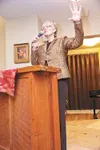 Courtesy photo Fran Ulmer, chancellor for the University of
Alaska Anchorage, speaks at Friday'€™s annual Palmer Arts Council
meeting.