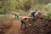 Jayce Tack and Galen Sparks work on a portion of a trail that will be the first Americans with Disabilities Act compliant trail in the Mat-Su Valley at the Government Peak Recreation Area.