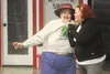 Christine Lloyd and Arlie Reed-Lewis improvise a secene where Lloyd is a supermarket checker and Reed-Lewis a shopper trying to get through the express lane with more than the maximum allowed