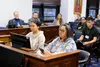 Frieda Nageak (right) a board member with the North Slope Borough School District, and student Faith Brower (left) testify before a joint session of the House and Senate Education committees 