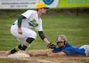 Mat-Su third baseman Kaleb Hannahs works to tag an Anchorage runner during a loss to the Glacier Pilots. Courtesy of Bryan Boyett