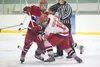 Wasilla freshman forward Troy Verplanke faces off against East
High's Alexander Jackstadt Friday during the Curtis C. Meard II
Memorial Hockey Tournament in Wasilla. (ROBERT
DeBERRY/Frontiers
