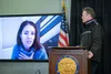 Dr. Anne Zink speaks on teleconference during a press conference hosted by Gov. Mike Dunleavy. Courtesy of Austin McDaniel/Alaska Governor’s Office