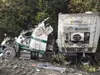 According to Alaska State Troopers, a Lynden Transport semi-tractor pulling two trailers filled with alcohol crashed Tuesday, Sept. 13, at the bottom a hill near Caribou Pass at Mile 107 of t