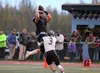 Chugiak senior Derryk Snell makes one of his eight catches during a 44-25 victory over Colony Thursday, Sept. 28, 2017, at Chugiak High School. Snell scored four times in the win. Jeremiah Ba