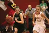 Colony senior Faith Farris is followed up the floor by Wasilla senior Machia Toews during the Northern Lights Conference girls' championship game March 7 in Kenai. The Valley rivals will play