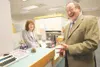 ROBERT DeBERRY/Frontiersman Enrollment specialist Bettina Reeder
listens as U.S. Rep. Don Young tells a story Monday during his tour
of the Matanuska-Susitna College campus Monday afternoon. 
