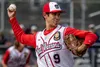 Wasilla's Levi Farrely fires a pitch against Palmer. Courtesy of Bryan Boyett
