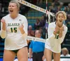 Eve Stephens, right, celebrates a point during a UAA match. Courtesy of Skip Hickey