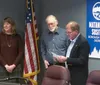 Dr. Randy Trani, Superintendent of MSBSD, chaired the meeting and administered the Oath of Office to re-elected incumbents Kathy McCollum and long-time board member Ole Larson. Courtesy photo