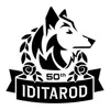The Iditarod's 50th Anniversary logo features a sled dog with the ceremonial garland awarded to champions’ lead dogs at the end of each race. Courtesy photo.