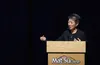 Jane Chu, chairwoman of the National Endowment for the Arts, answers questions after her speech to Alaska residents in the Glenn Massay Theater on Friday morning. CAITLIN SKVORC/Frontiersman.