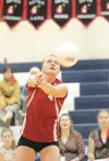 ROBERT DeBERRY/Frontiersman Wasilla Warrior Ashlen Welch bumps
the ball Thursday during the Warriors match against the Soldotna
Stars at the Northern Lights Conference Championship Volleyball
